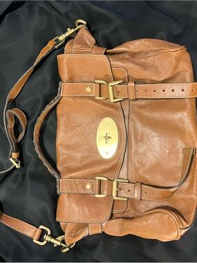 Mulberry Brown Leather “Alexa”Oversized Satchel with Gold Hardware